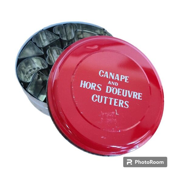 Vintage Party Prep Canape and Hors D'oeuvre Aluminum Cutters Set Of 12 In Tin - Picture 1 of 11